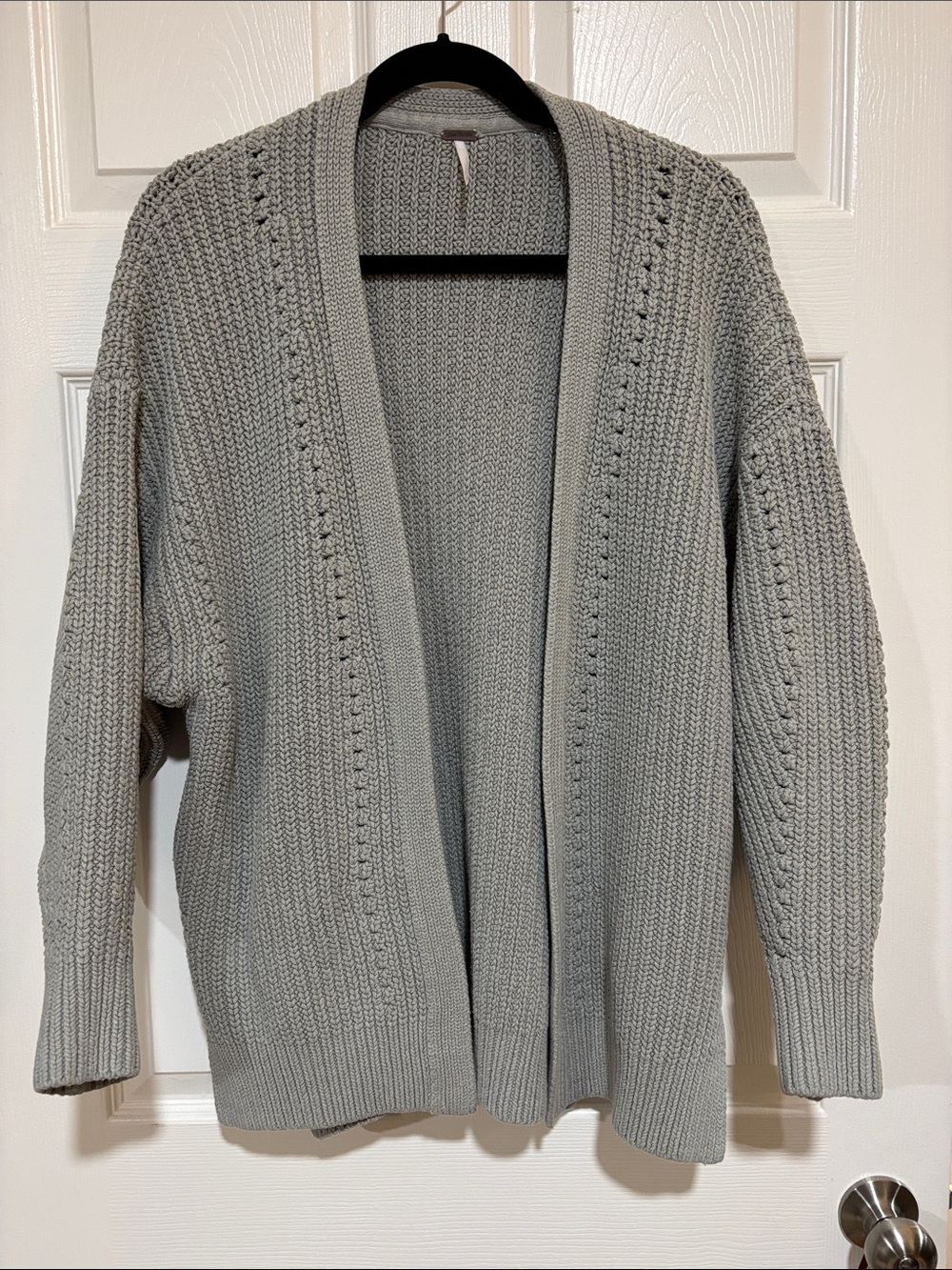 Free People Nightingale Knit Open Front Oversized Sweater Cardigan Gray Size XS